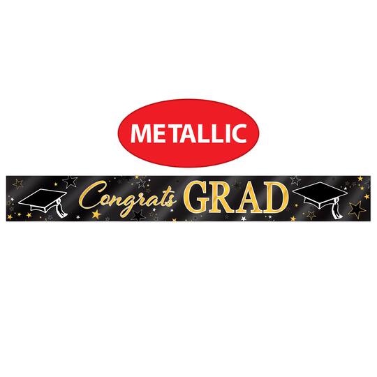 Beistle 5ft. Black & Gold Metallic Congrats Grad Banners, 2ct.